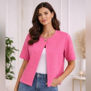 Zara Pink Short Sleeve cardigan Size L Barbiecore trendy